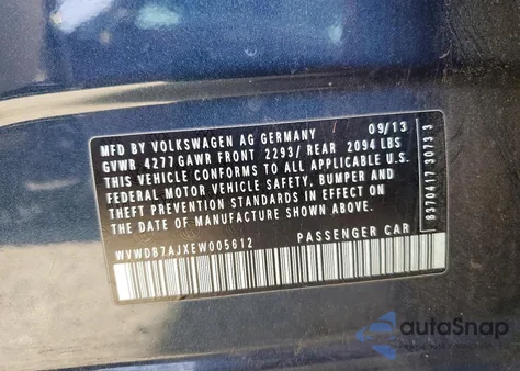 2014 Volkswagen Golf z USA, uszkodzony, nr VIN WVWDB7AJXEW005612